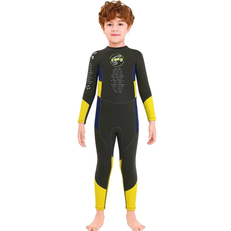 Kid's Boy O-Neck Neoprene Full Sleeve Printed Pattern Swimsuit