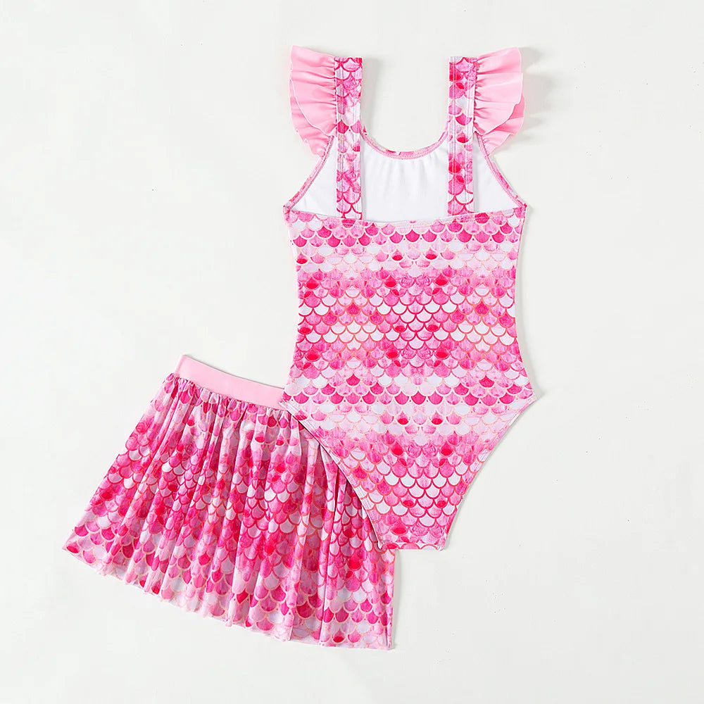 Kid's Nylon O-Neck Printed Pattern Trendy Bathing Swimwear Suit