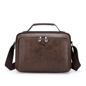 Men's PU Leather Zipper Closure Solid Pattern Elegant Shoulder Bag