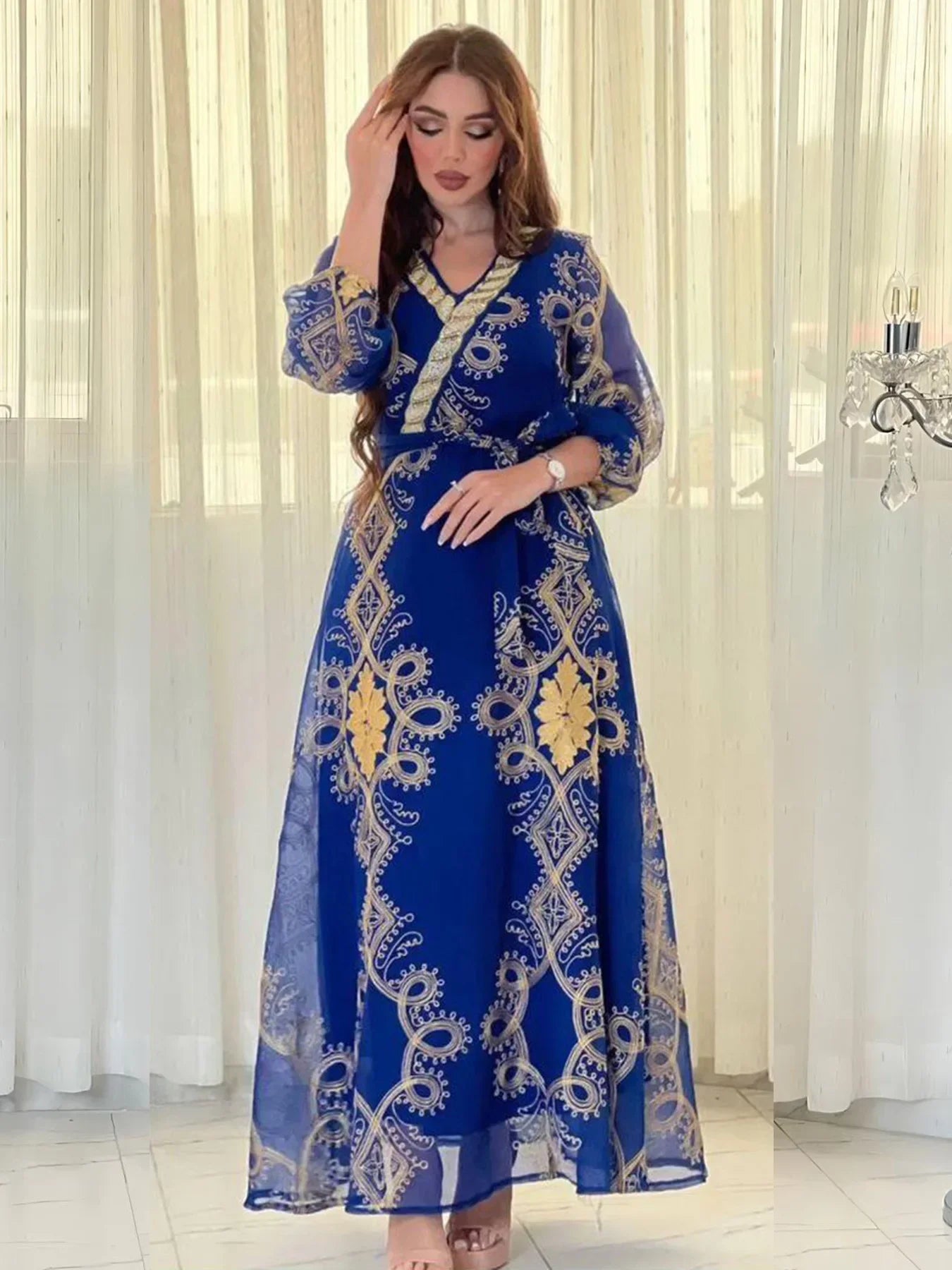 Women's Arabian Polyester Full Sleeves Embroidery Pattern Dress