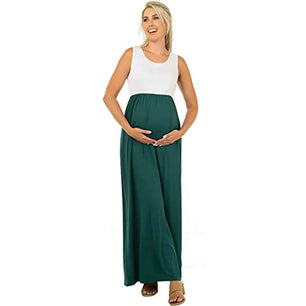 Women's Polyester O-Neck Sleeveless Pleated Maternity Dress