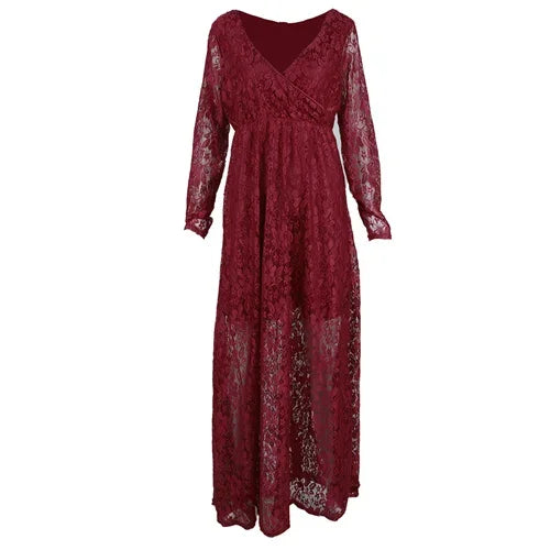 Women’s Polyester V-Neck Long Sleeves Patchwork Maternity Dress