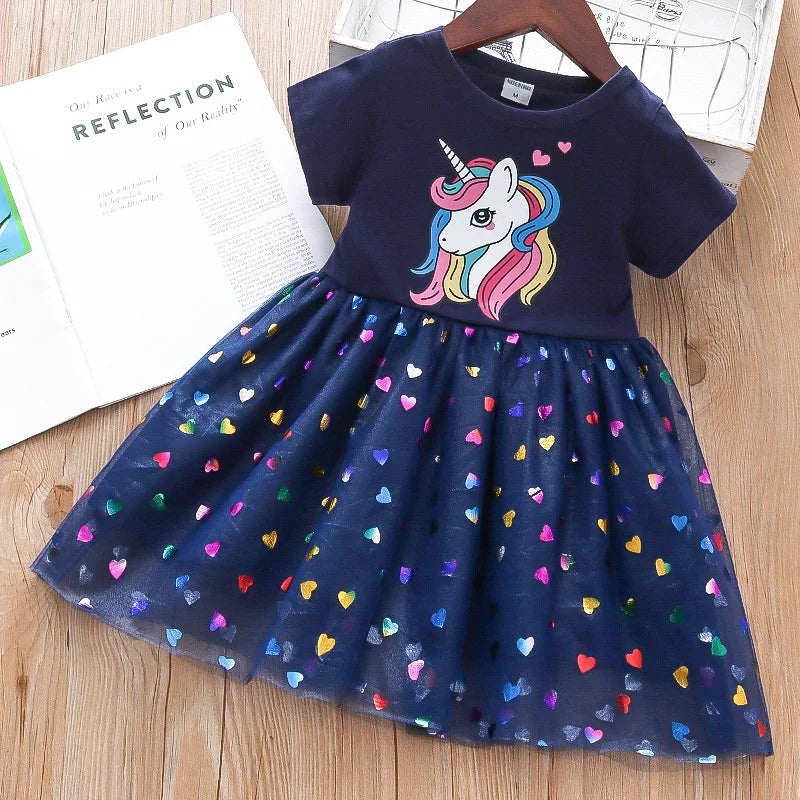 Baby Girl's Cotton O-Neck Short Sleeve Cartoon Pattern Dress