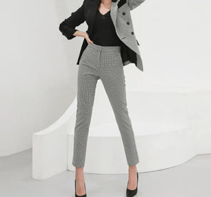 Women's Cotton Notched Long Sleeves Double Breasted Blazer Set