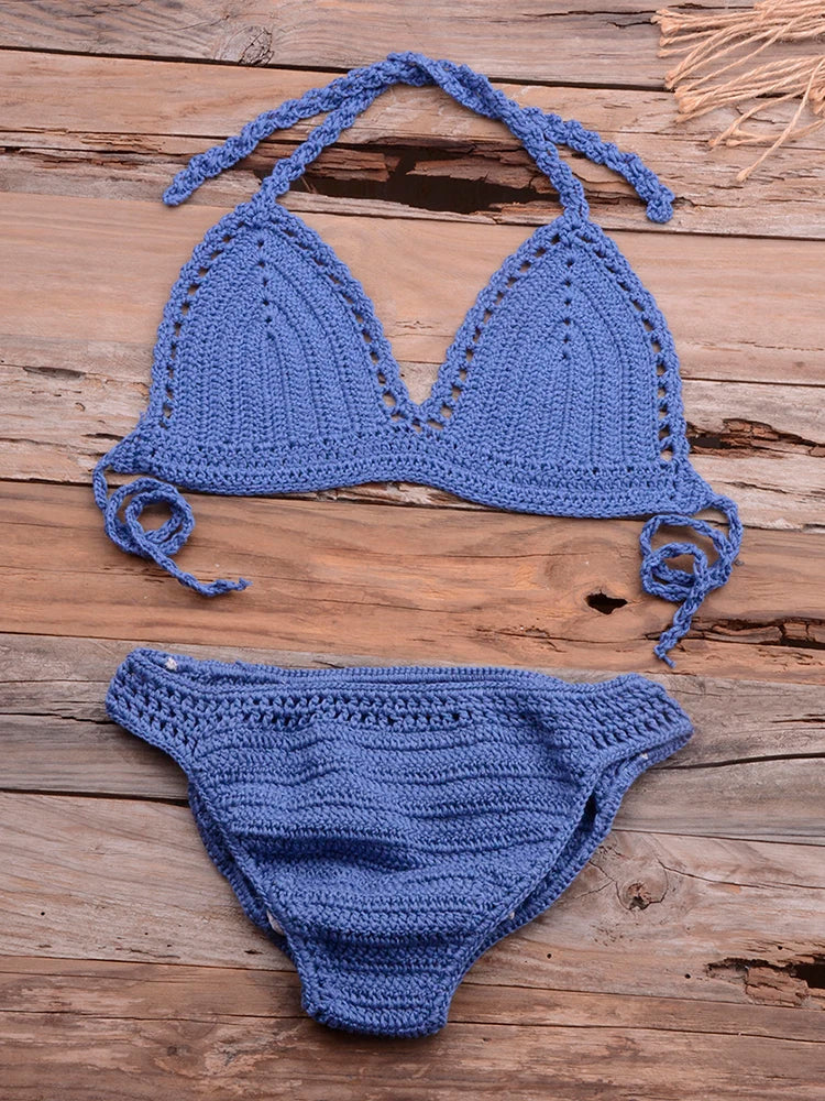 Women's Cotton High Waist Swimwear Knitted Pattern Bikini Set