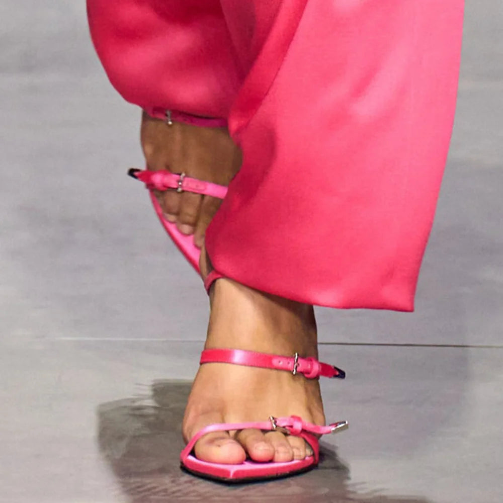 Women's PU Pointed Toe Zip Closure Thin High Heels Sandals