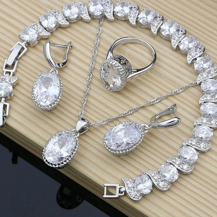 Women's 925 Sterling Silver Zircon Geometric Trendy Jewelry Set