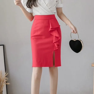 Women's Polyester Elastic High Waist Solid Pattern Casual Skirts