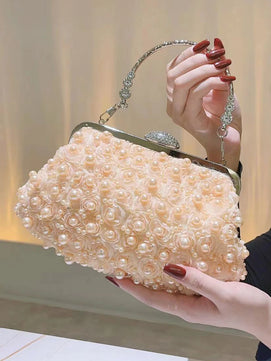 Women's Linen Hasp Closure Pearl Pattern Classic Wedding Clutch