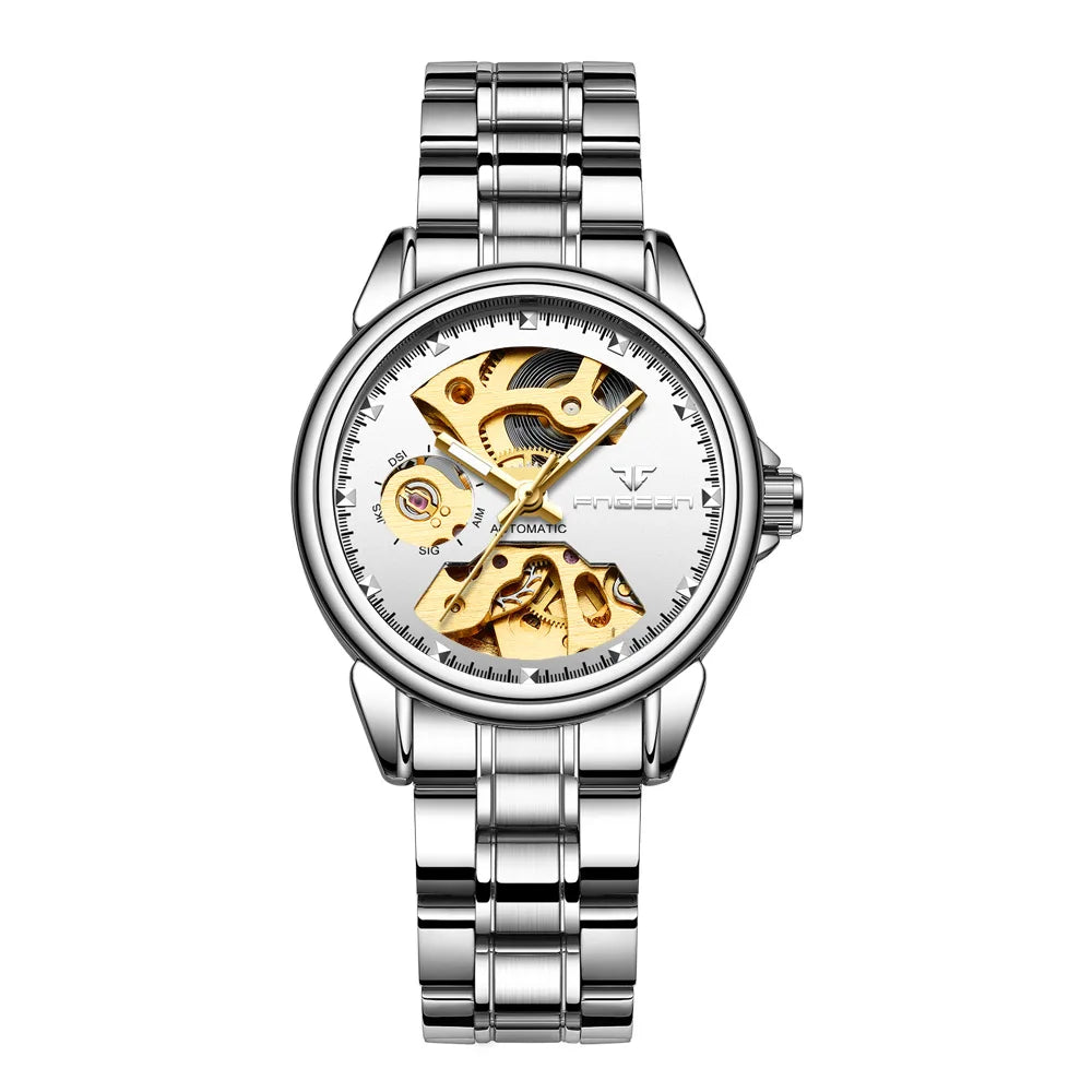 Men's Automatic Alloy Folding Clasp Round Mechanical Watches