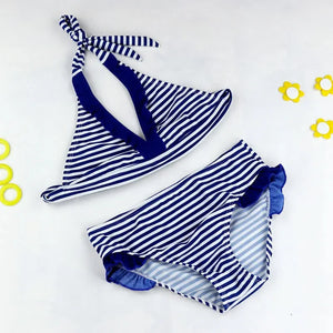 Kid's Polyester V-Neck Striped Pattern Trendy Swimwear Suit