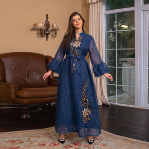 Women's Arabian Polyester Full Sleeve Embroidery Pattern Dress