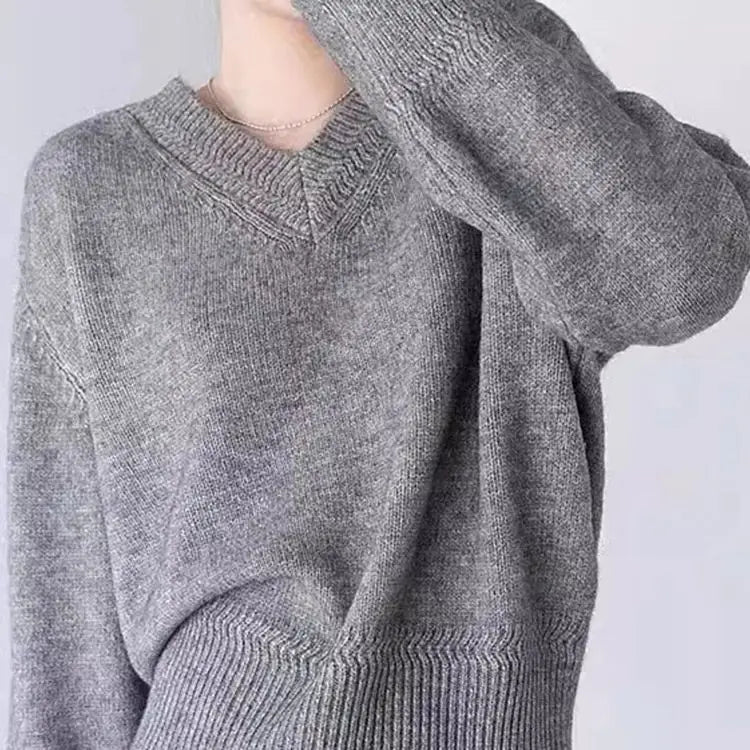 Women's Acrylic V-Neck Full Sleeves Solid Pattern Pullovers Sweater