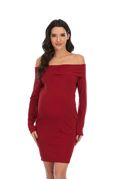 Women’s Polyester Square-Neck Long Sleeves Solid Maternity Dress