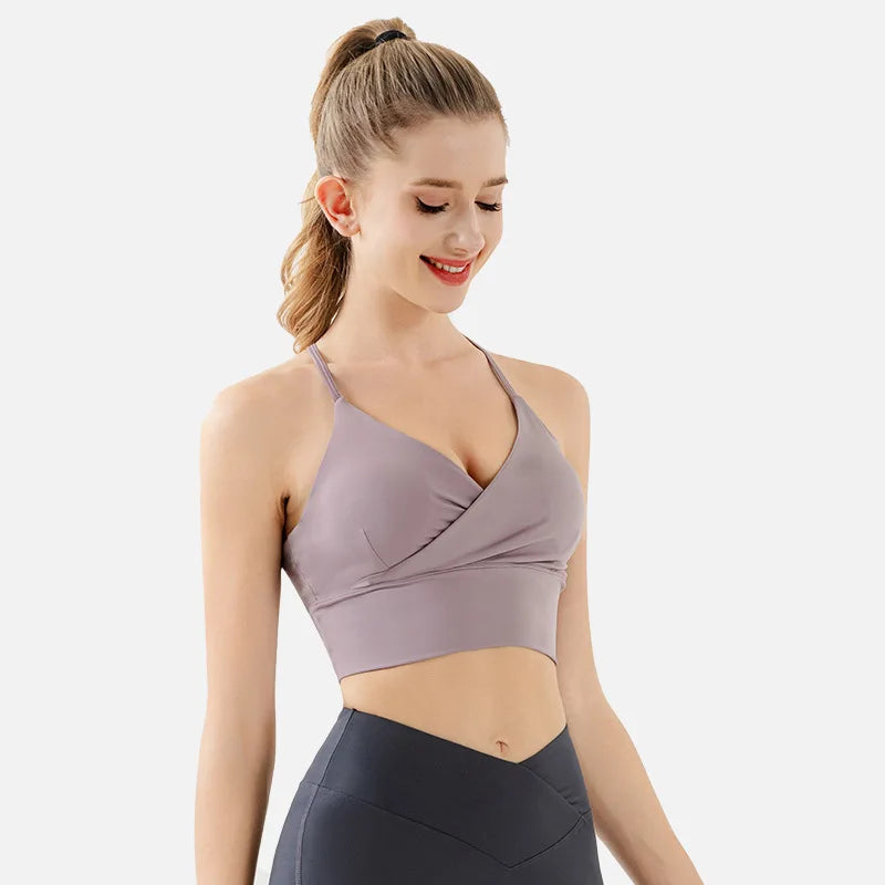 Women's Nylon Sleeveless Padded Fitness Yoga Workout Crop Top