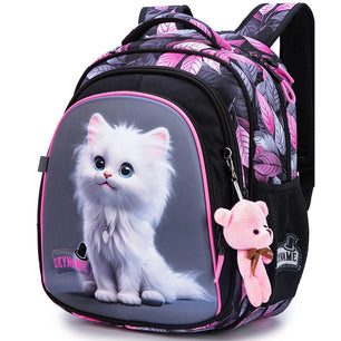 Kid's Girl Nylon Zipper Closure Animal Pattern School Backpack