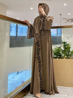 Women's Arabian Polyester Full Sleeve Embroidery Casual Abaya