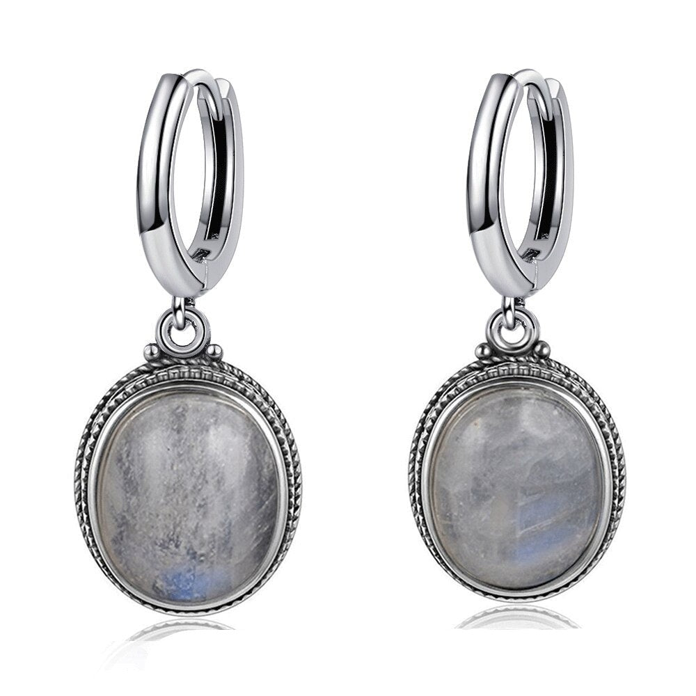 Women's 925 Sterling Silver Moonstone Wedding Hoop Earrings