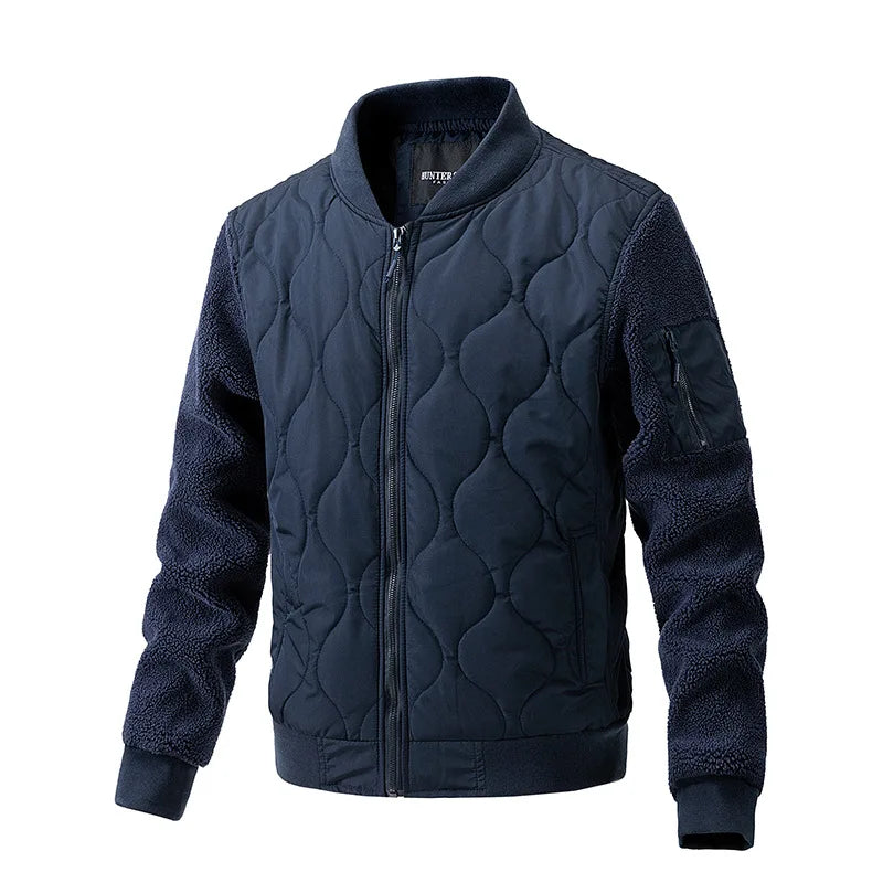 Men's Polyester V-Neck Full Sleeves Zipper Closure Winter Jacket