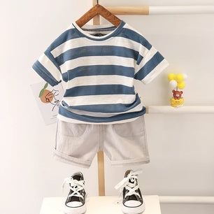 Kid's Cotton O-Neck Short Sleeves Pullover Closure Casual Clothes