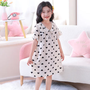 Kid's Girl Polyester V-Neck Short Sleeves Trendy Nightgowns Dress