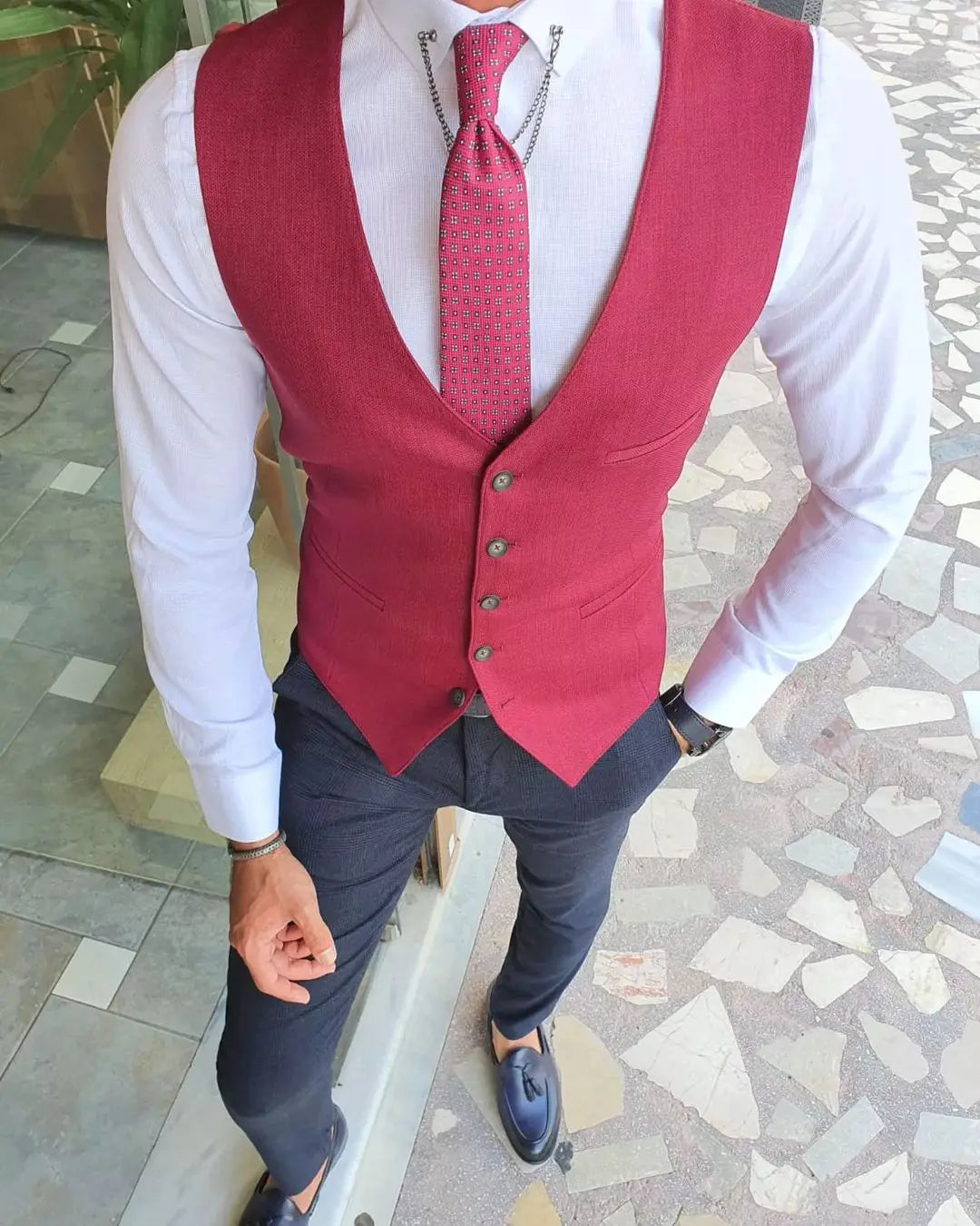 Men's Cotton Single Breasted Plain Pattern Formal Wear Suit Vest