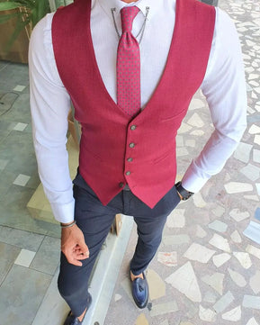 Men's Cotton Single Breasted Plain Pattern Formal Wear Suit Vest