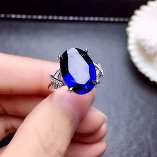 Women's 925 Sterling Silver Sapphire Geometric Shape Classic Ring