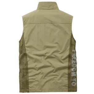 Men's Polyester Stand Collar Sleeveless Zipper Closure Solid Jacket