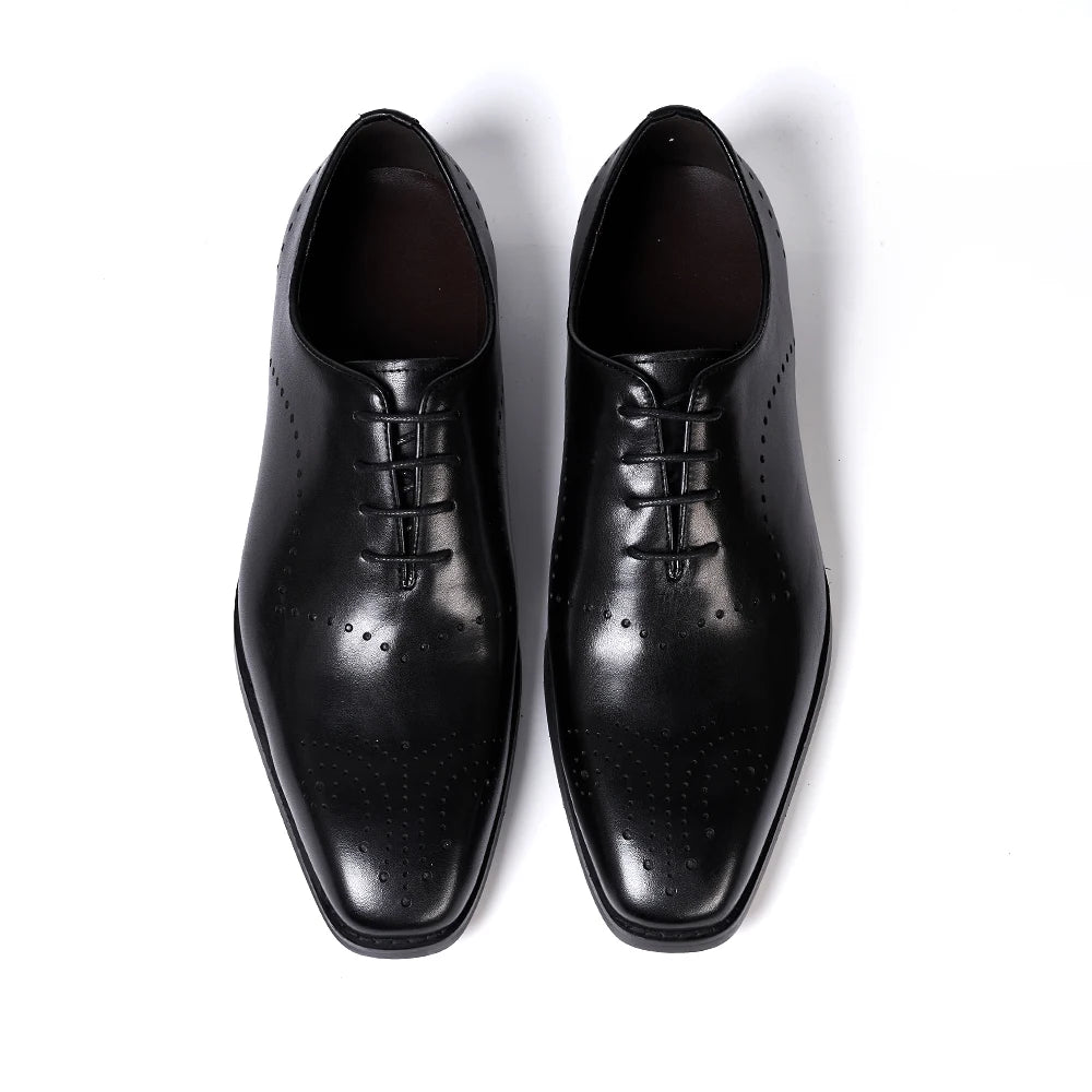 Men's Genuine Leather Square Toe Lace-Up Closure Formal Shoes