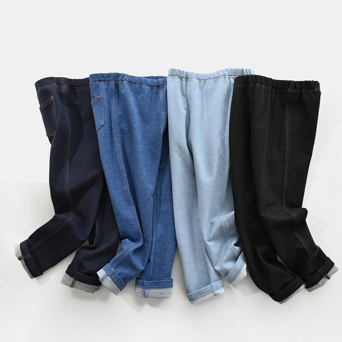 Kid's Cotton Elastic Waist Closure Solid Pattern Casual Denim Pants