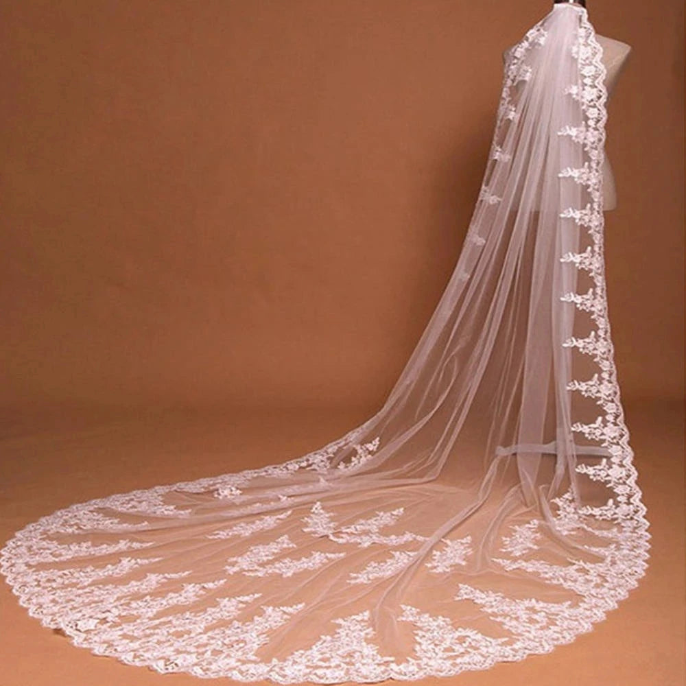 Women's Polyester Lace Edge One-Layer Long Bridal Wedding Veils