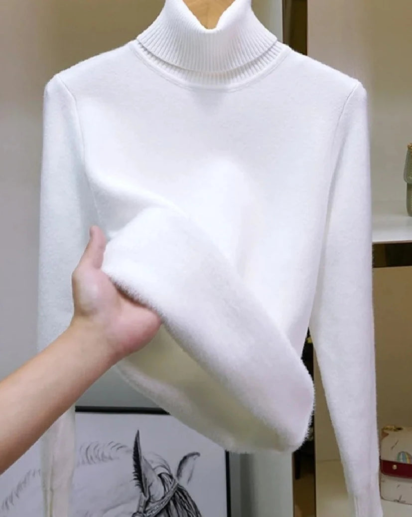 Women's Acrylic High-Neck Long Sleeve Pullover Casual Sweater