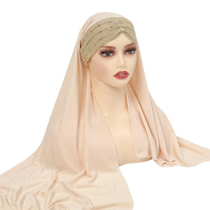 Women's Arabian Polyester Head Wrap Rhinestone Elegant Hijabs