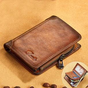 Men's Genuine Leather Solid Pattern Slot Pocket Casual Wallets