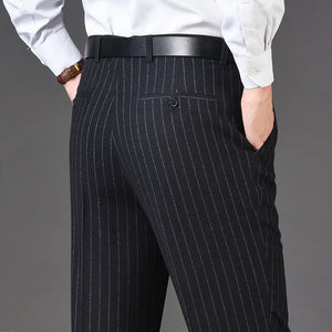 Men's Rayon High Waist Zipper Fly Closure Striped Formal Pants