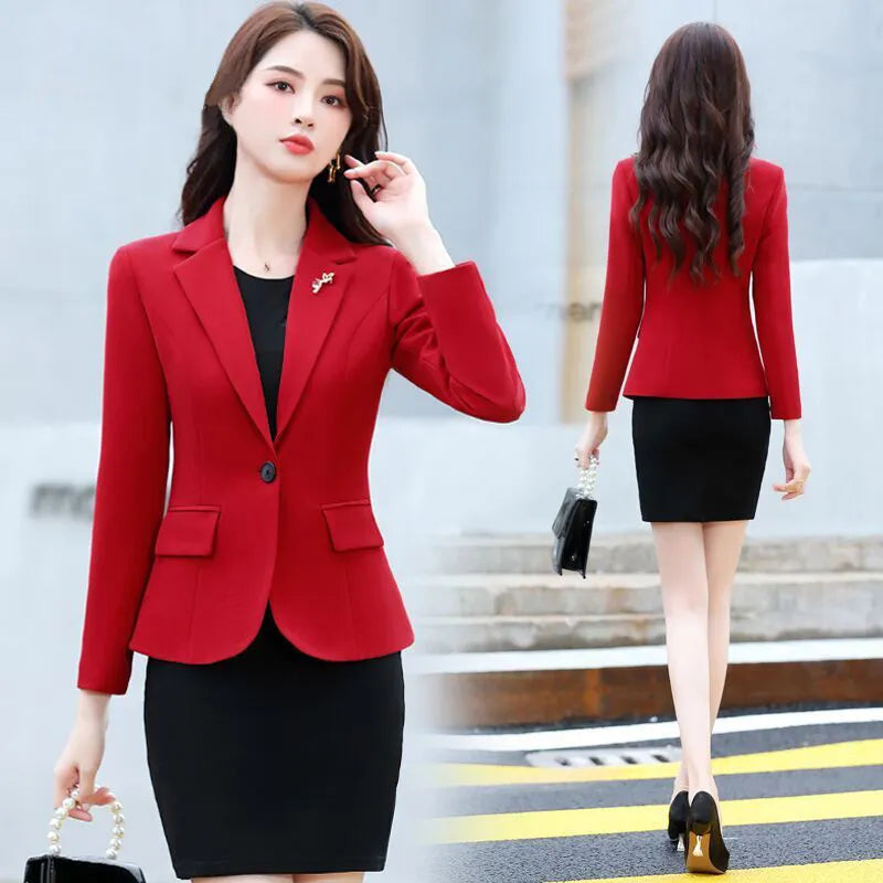 Women's Polyester Notched Full Sleeves Single Button Blazer