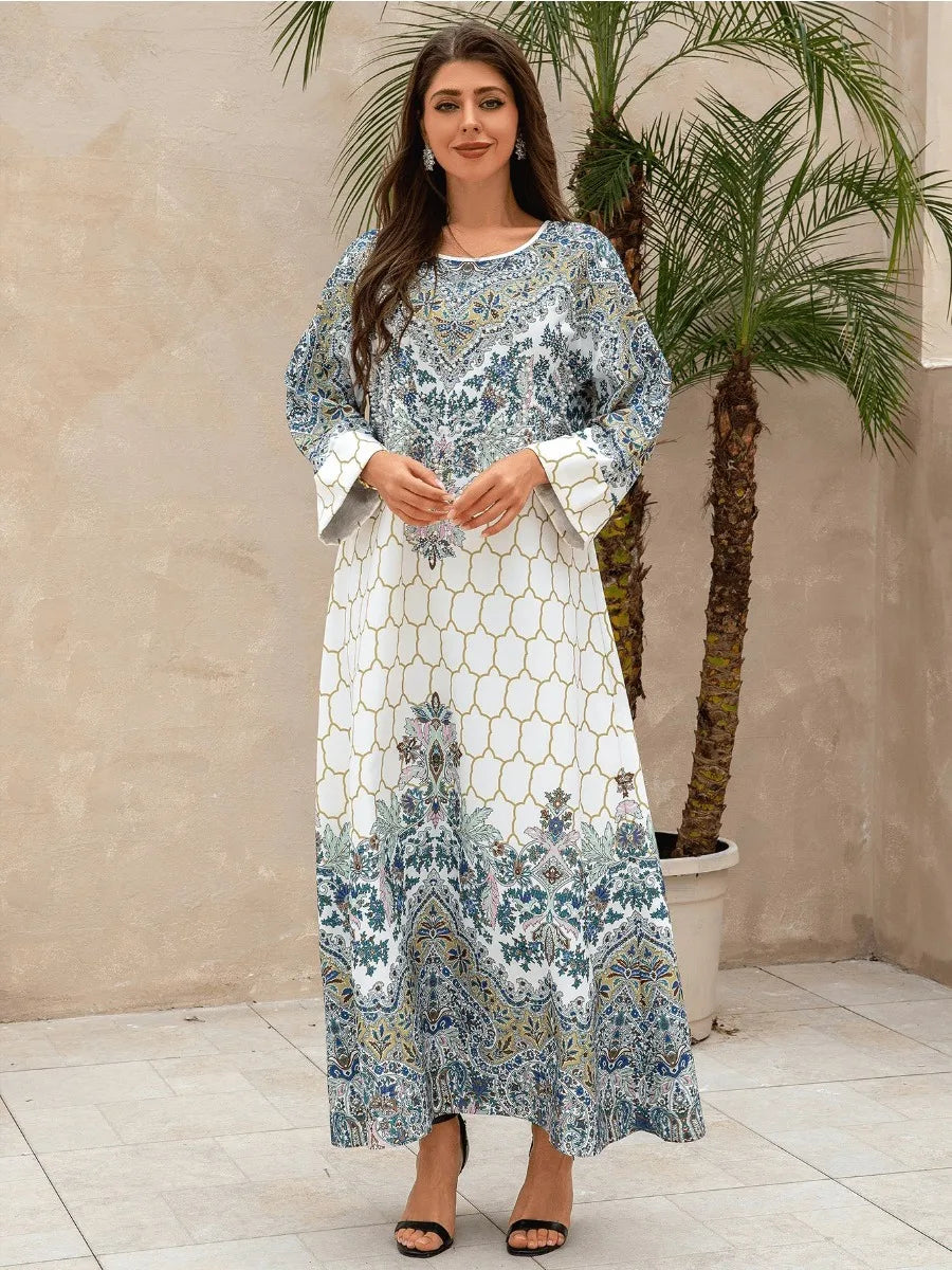 Women's Arabian Polyester Full Sleeves Printed Pattern Dress