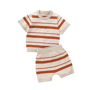 Kid's Boys Cotton O-Neck Short Sleeves Striped Pattern Clothes