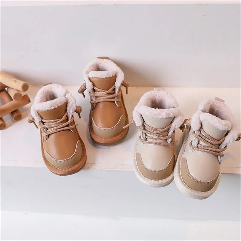 Kid's Leather Round Toe Zip Closure Casual Wear Waterproof Shoes