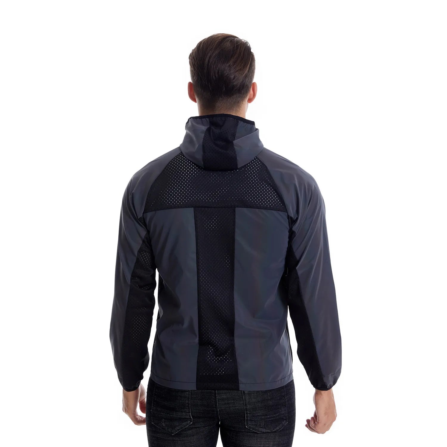 Men's Polyester Full Sleeve Solid Pattern Hooded Workout Jacket