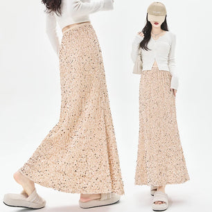 Women's Polyester High Waist Sequined Pattern Casual Skirts