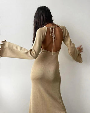 Women's Polyester O-Neck Long Sleeves Pullover Closure Dress