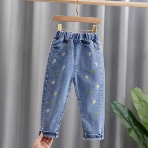 Kid's Cotton Elastic Waist Closure Denim Casual Wear Trouser