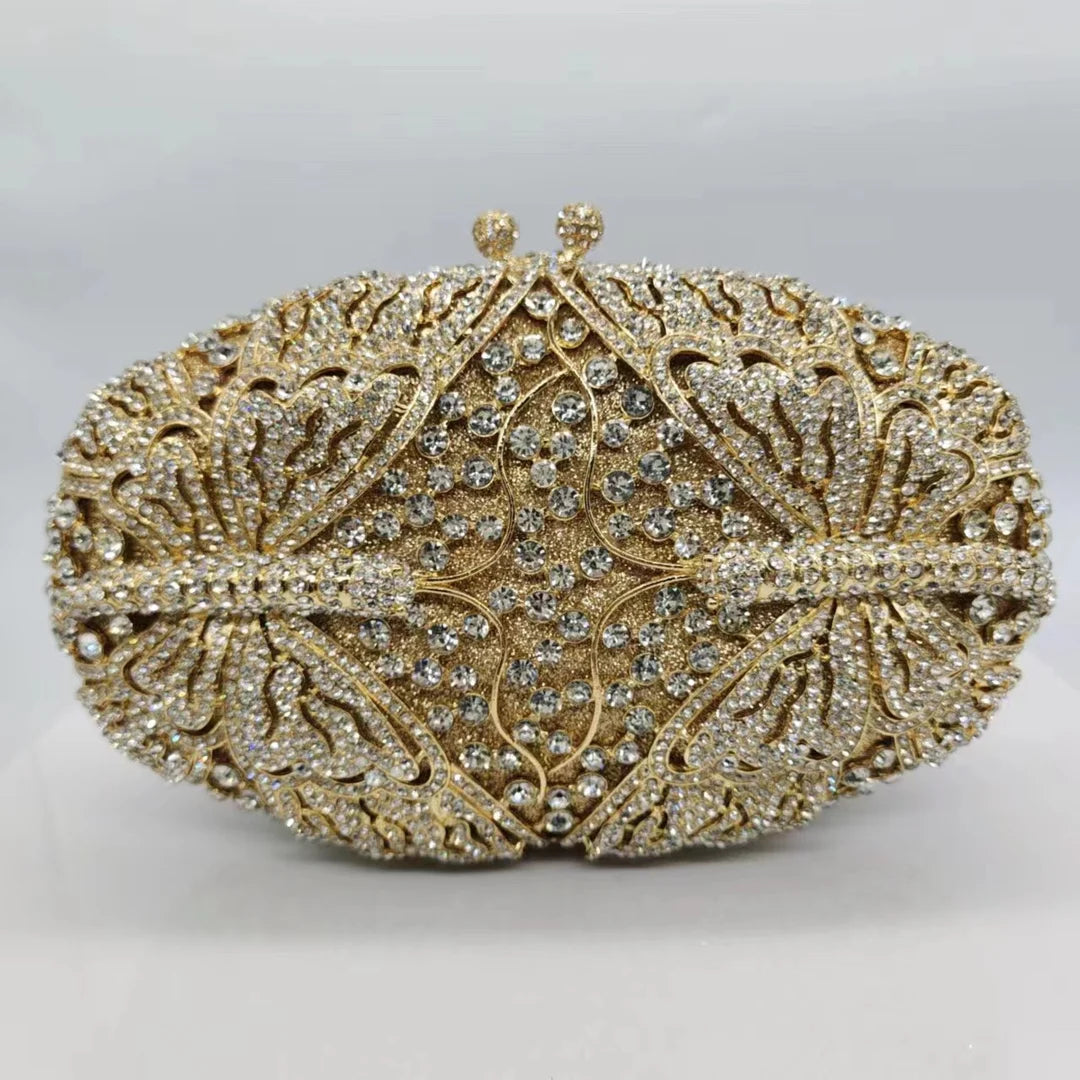 Women's Metallic Hasp Closure Rhinestone Bridal Wedding Clutch