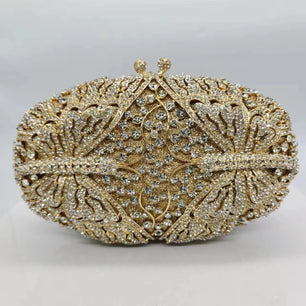 Women's Metallic Hasp Closure Rhinestone Bridal Wedding Clutch