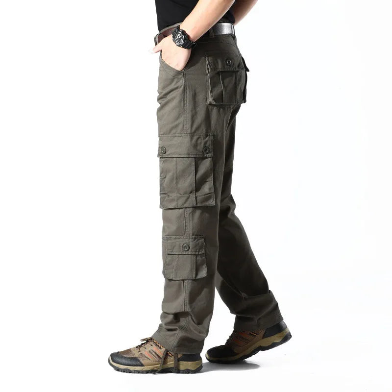 Men's Cotton Mid Waist Zipper Fly Closure Solid Pattern Trousers