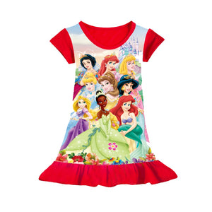 Kid's O-Neck Cotton Short Sleeves Cartoon Pattern Nightgowns