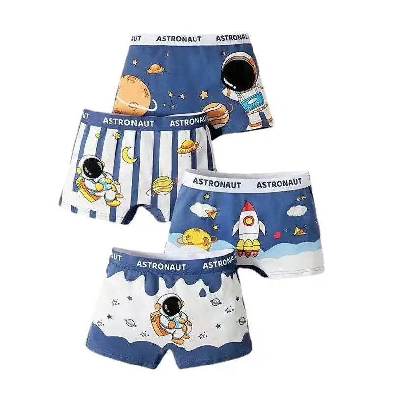 Kid's Boys 4Pcs Cotton Quick-Dry Cartoon Pattern Underwear Shorts