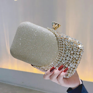 Women's Metallic Hasp Closure Rhinestone Classic Wedding Clutch